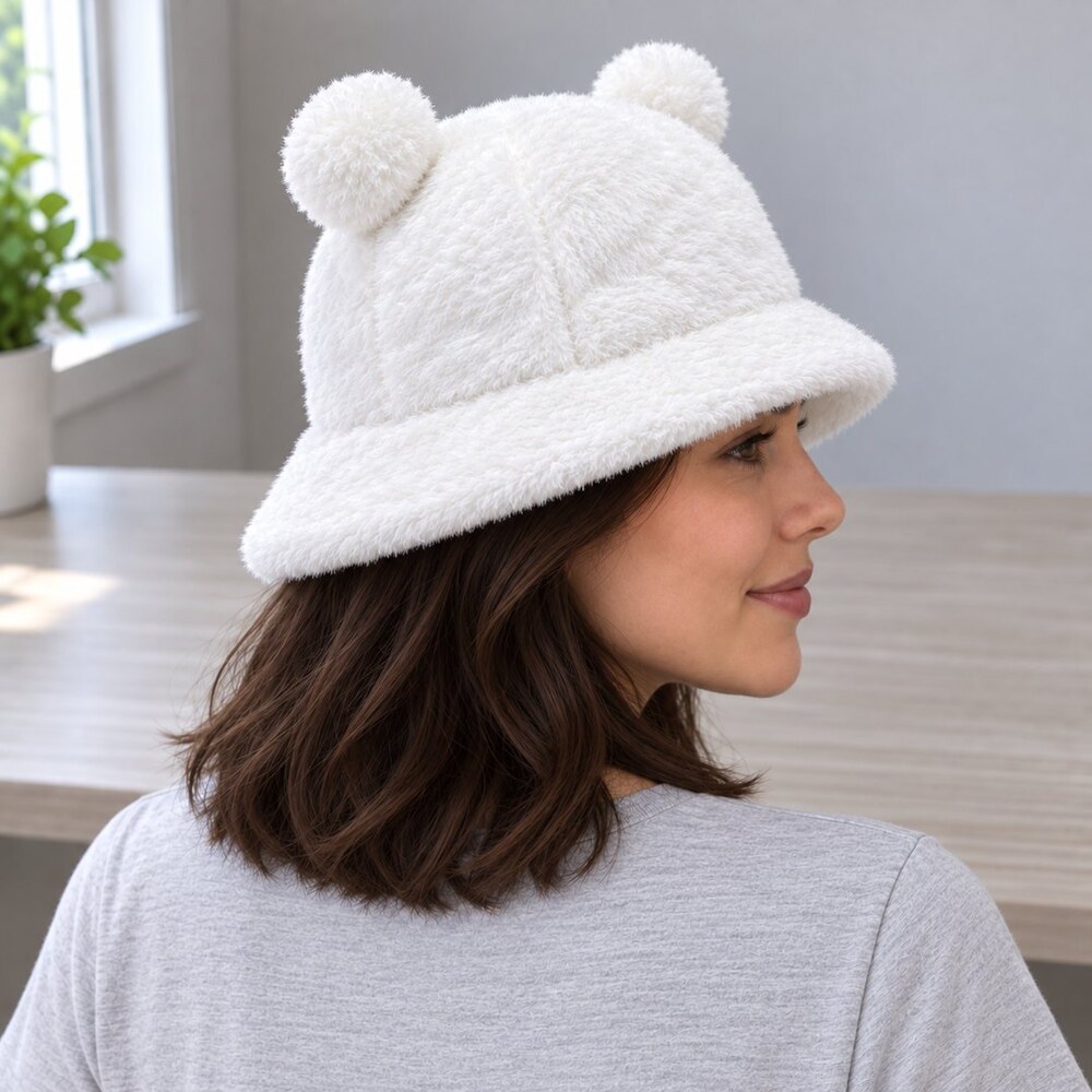 Prada White Plush Ear Bucket Hat - Picture 3 of 6